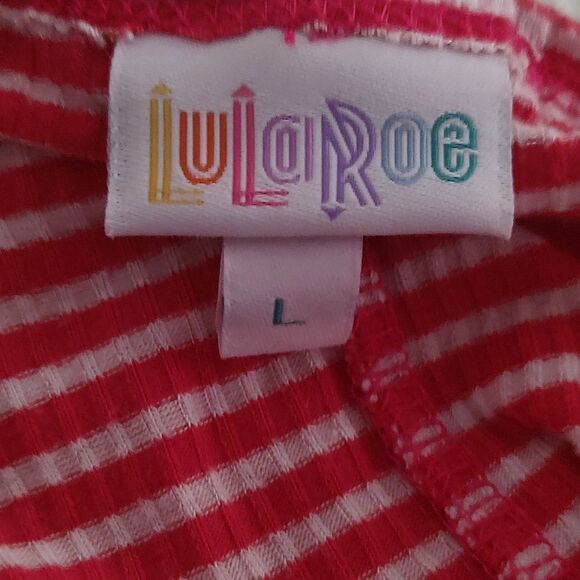 LulaRoe coral off white striped kimono coverup open front cardigan  Sz L - Picture 6 of 6